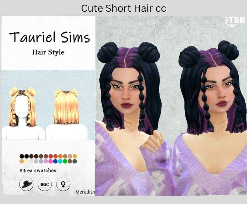 Space Buns and short hair with bubble braid on girl sim 