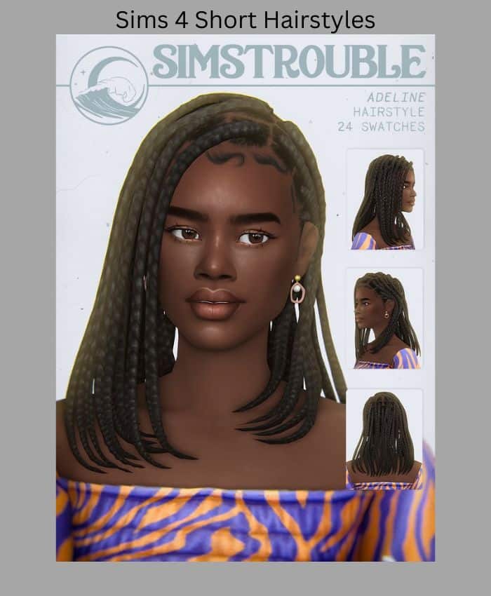 black medium length short hair cc with braids on female sim 