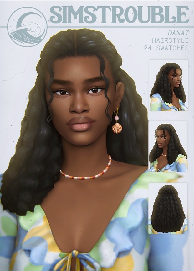 sim with face-framing curls and half up hairdo