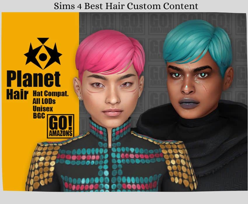 short pink hair on sim and blue hair on sim