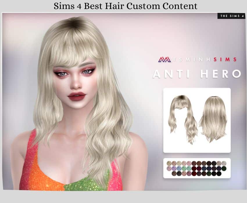 long wavy hairstyle with full bangs on blonde hair sim 