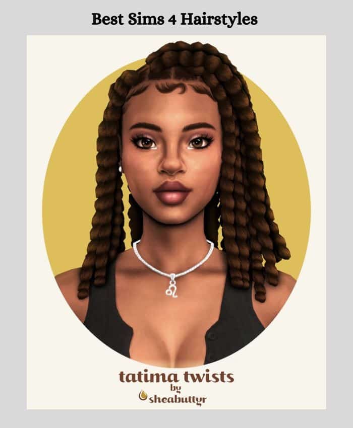 sims 4 sim with brown twisted hairstyle