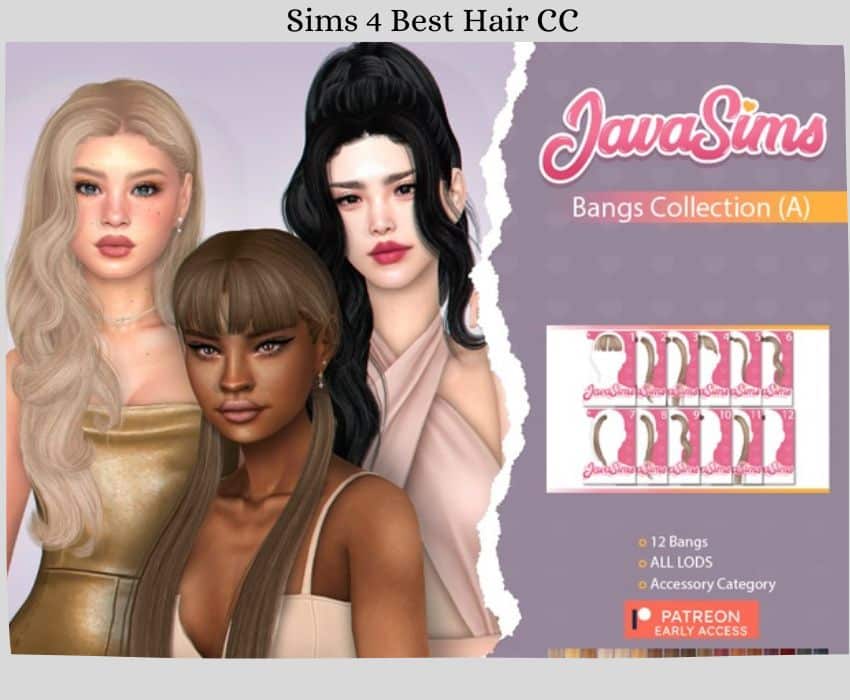 female sims with different versions of hairstyles and bangs