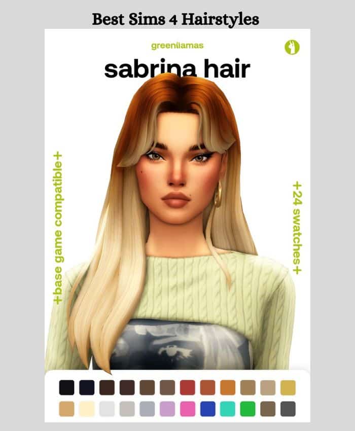 female sim with long ombre hair and bangs