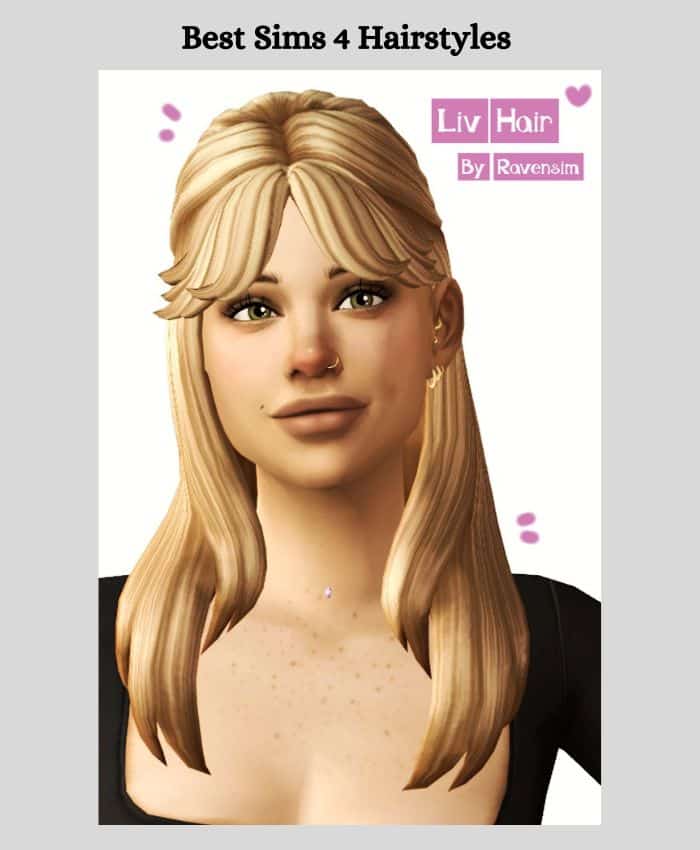 girl sim closeup on face with bangs and blonde medium length hair