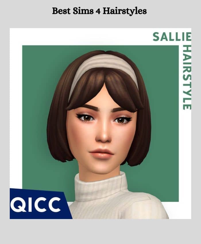 female sim with short bob and a headband