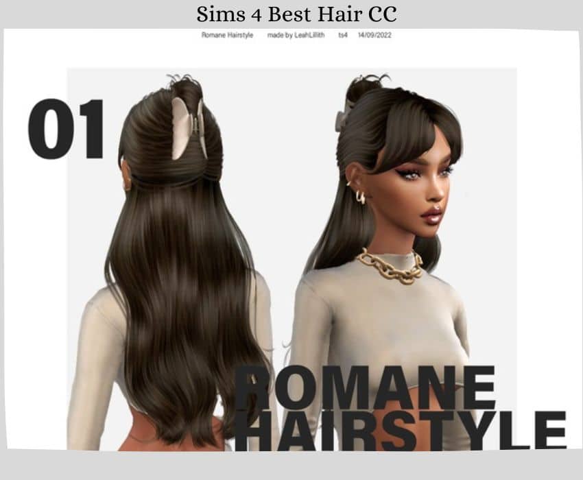 long half up hairstyle with bangs and hair clip on female sims