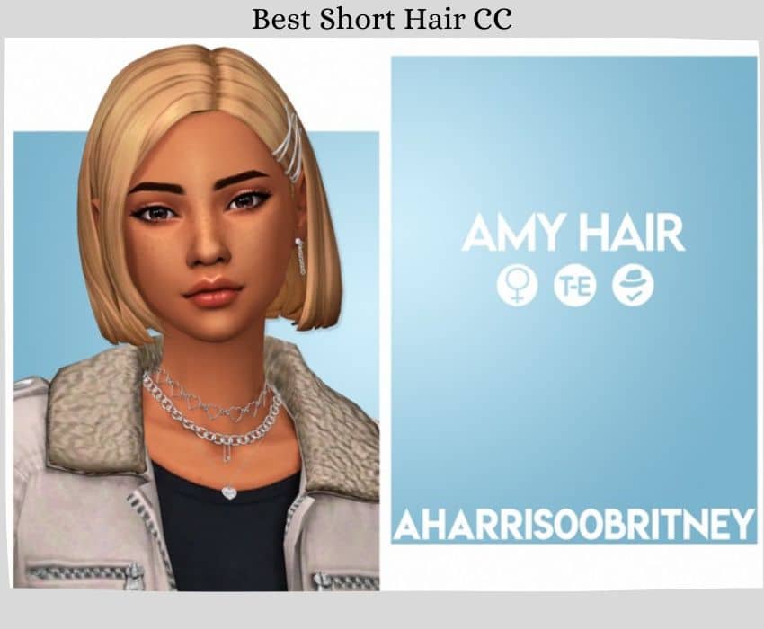 sims 4 Short blonde hair custom content with hair clips 