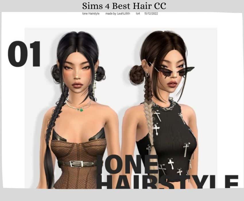 female sims with space buns and braids 