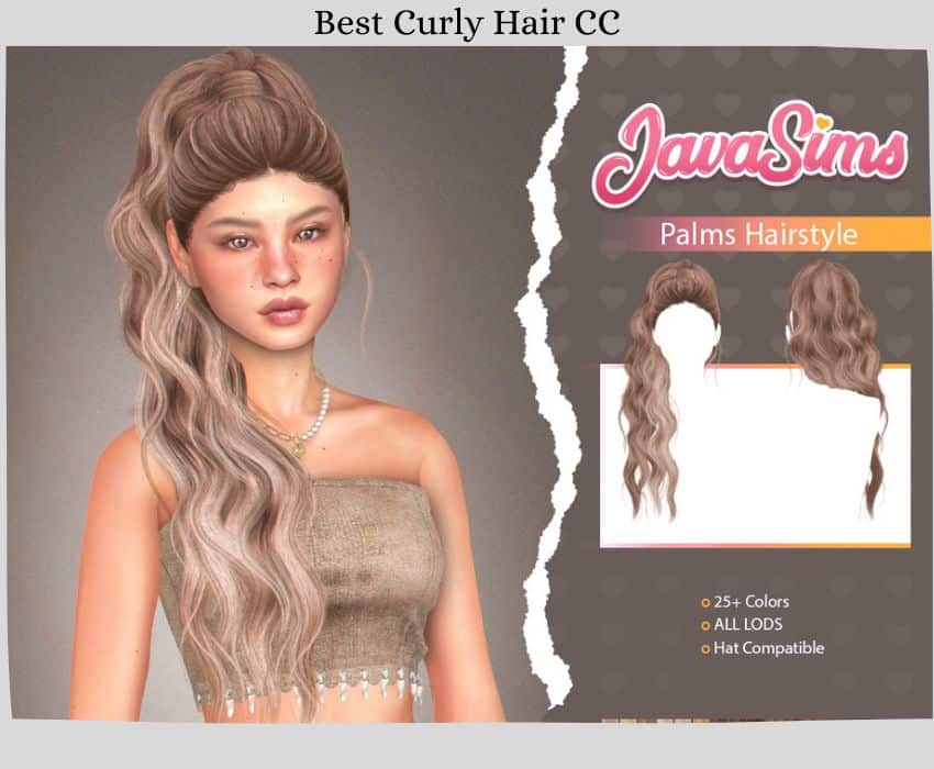 high ponytail with beautiful curls on girl sim