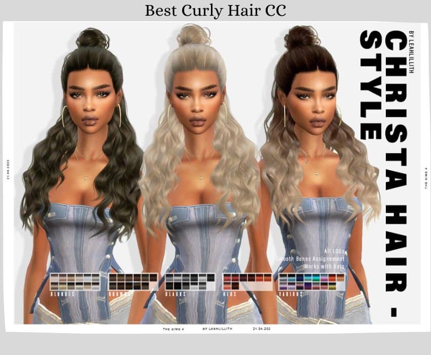 sims with half up half down look, part of hair in bun and rest is curled