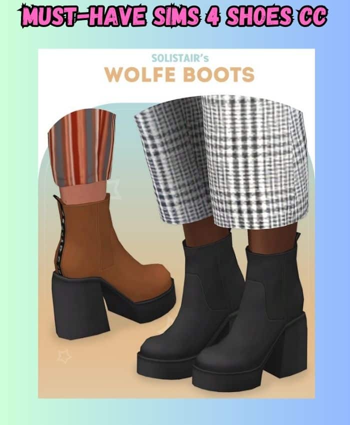sims 4 cc ankle boots in black and brown