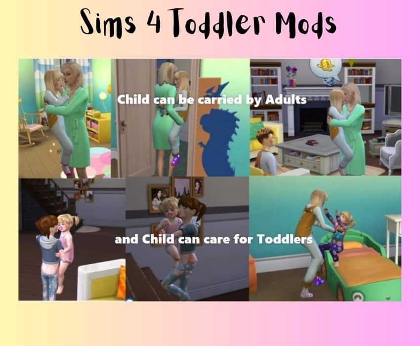 sims 4 parents carrying her toddler and child caring for toddlers