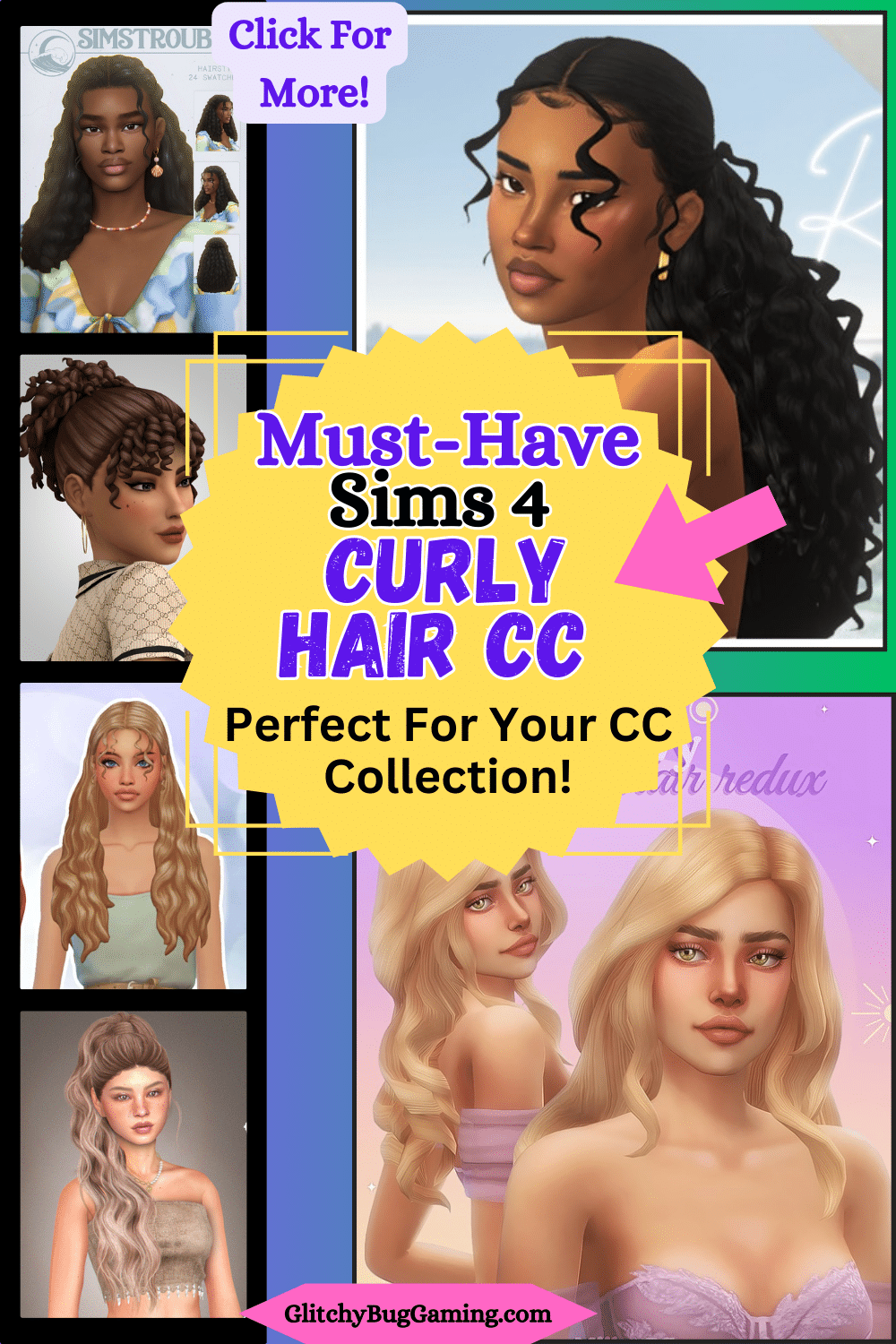 Sims 4 girls with different sims 4 curly hair cc