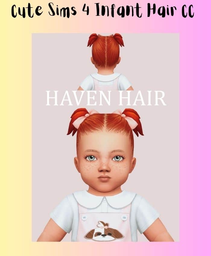 cute baby sim girl with red pigtails and bows. 