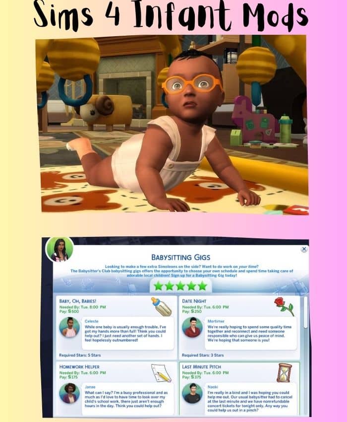 Sims 4 babysitting gigs and baby sim with glasses