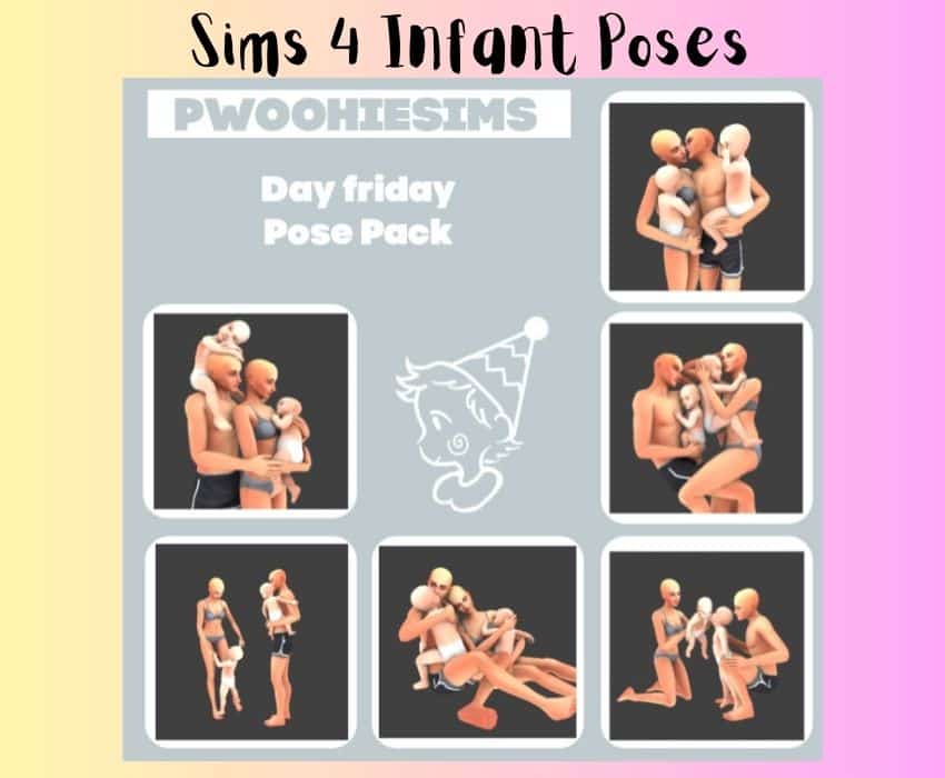 sims 4 different poses for sims family with infant, toddler, and parents