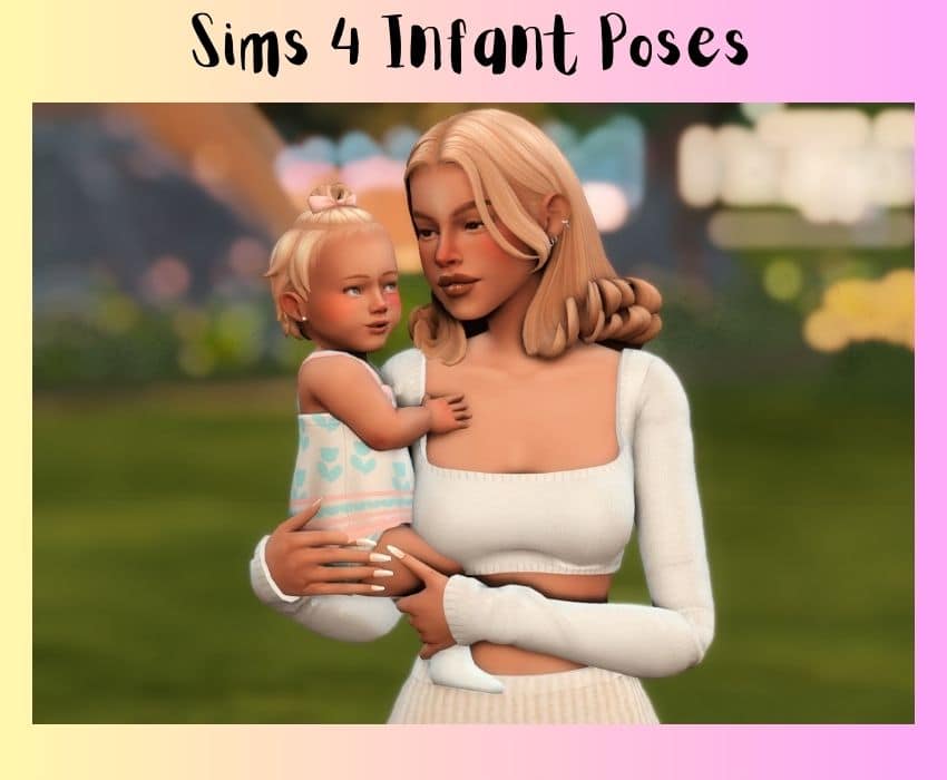 pretty blonde sim holding her infant