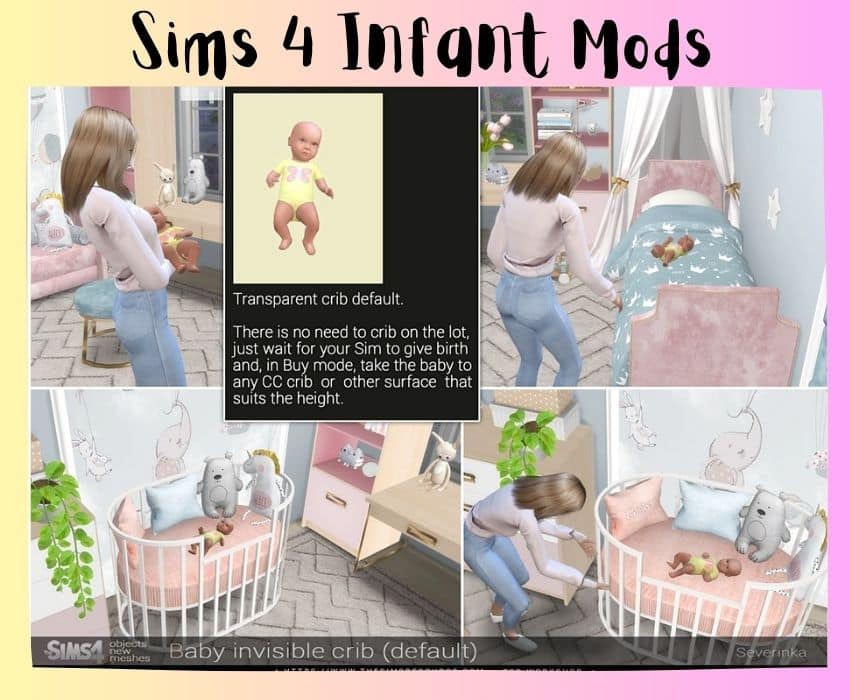 sime female and sim baby with different crib options, bed, etc