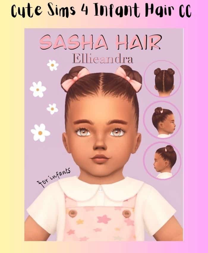 sims 4 baby girl sim with cute space buns and pink overalls 