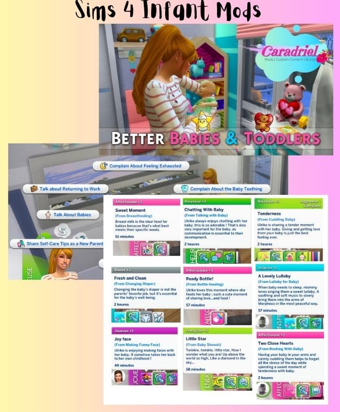 sims 4 better babies and toddlers showing mom sim and baby sim 