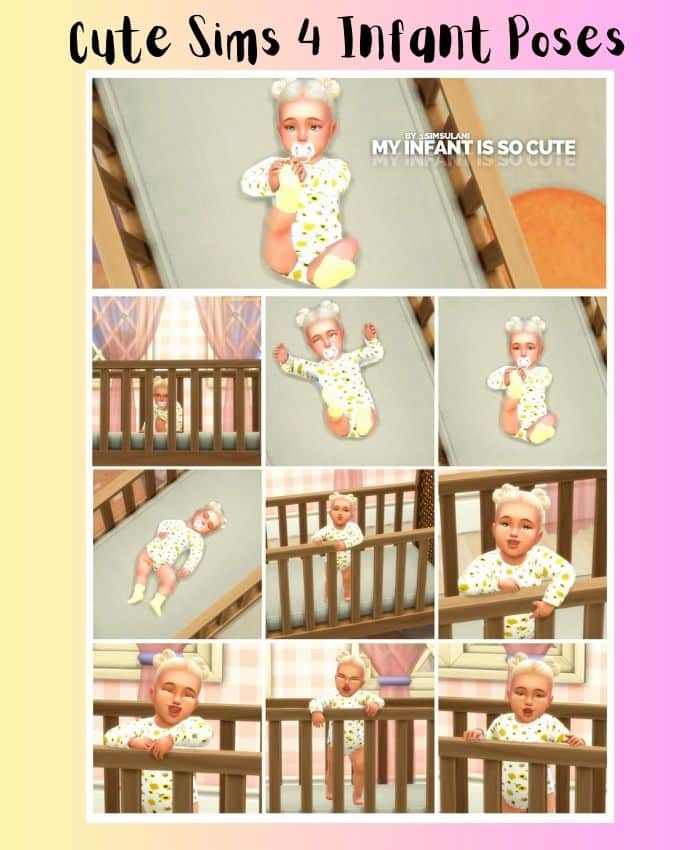 photos of sim infant in crib doing different things
