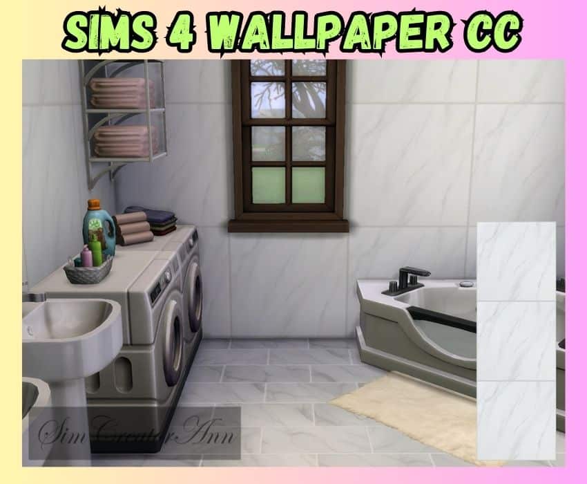 sims 4 laundry room and bathroom with tile walls 