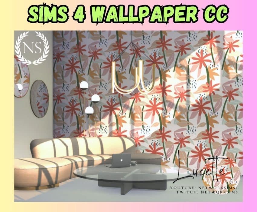 sims 4 room with flower print wallpaper