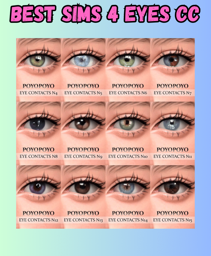 grid showing different eyes colors for sims 4 