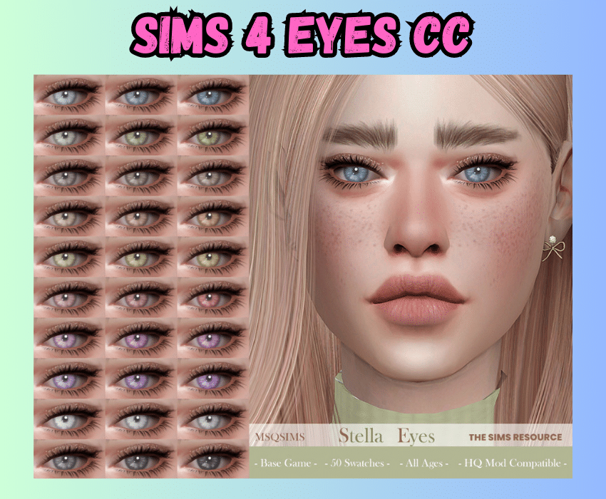 blonde sim with blue eyes and grid showing different colors for eyes