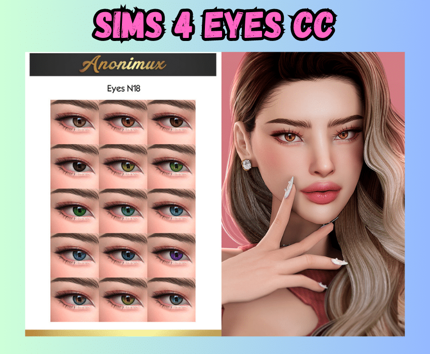 sims 4 eyes on brunette with brown eyes and grid of different shades of eyes available 