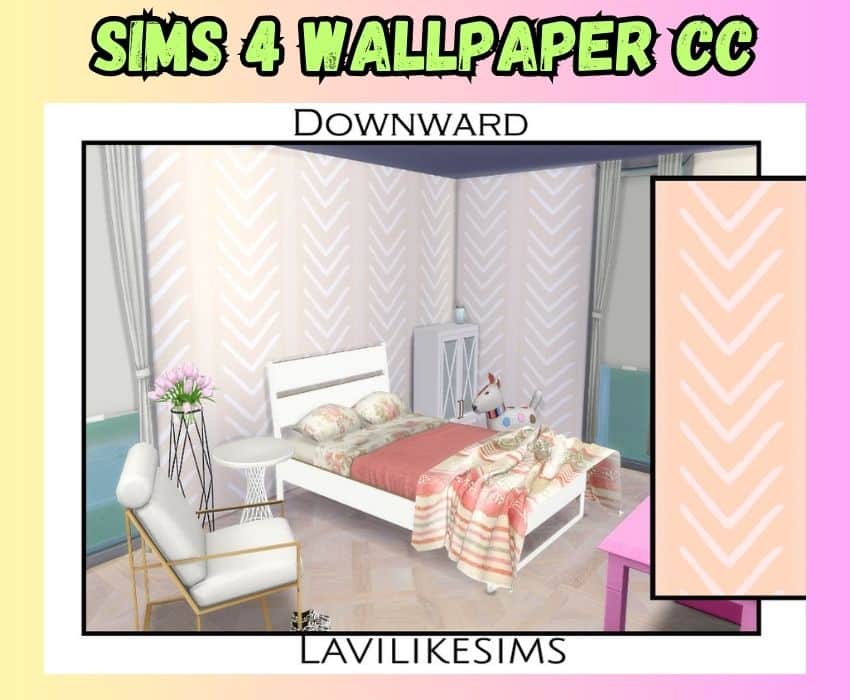 sims 4 bedroom with chevron print wallpaper cc