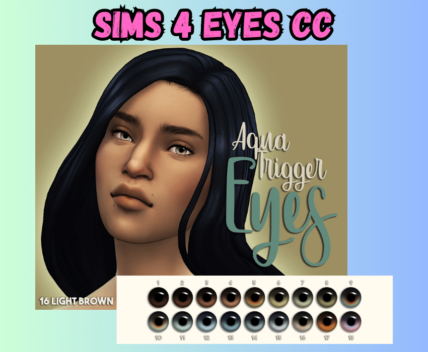 sims 4 aqua trigger eyes on female sim with dark hair and light eyes