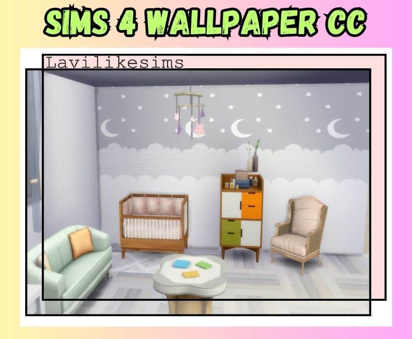 sims 4 nursery room wallpaper with moon and stars