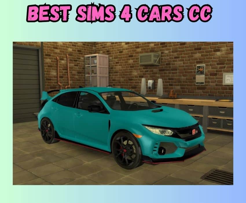 A light blue 2017 Honda Civic Type R vehicle is shown in this photo for Sims 4 Car CC. 