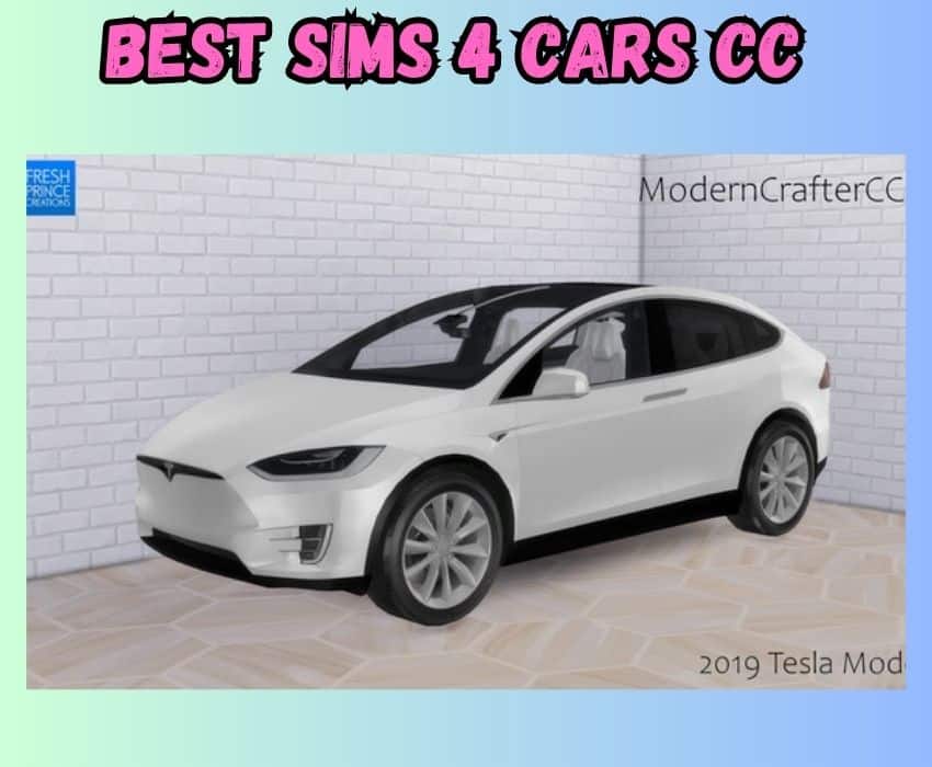 Sims 4 Cars CC white 2019 Tesla Model X vehicle. 