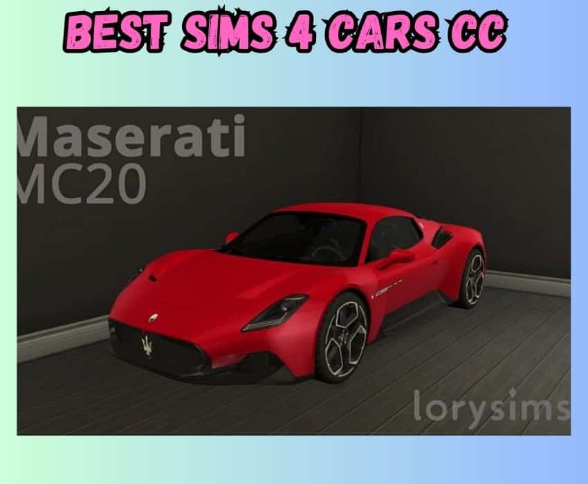 A red Maserati MC20 is shown in this photo for Sims 4 CC. 