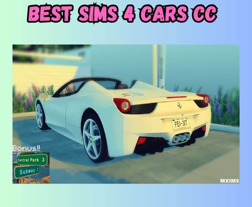 Sims 4 CC showing a white Ferrari 458 Spider vehicle 