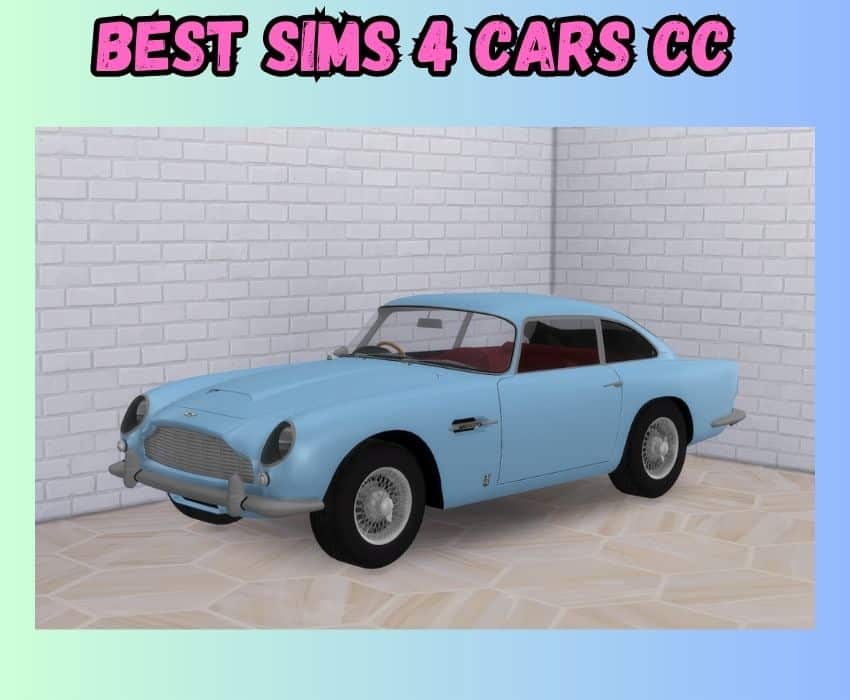 A Blue 1965 Aston Martin DB5 Vantage is shown for Sims 4 Cars CC.