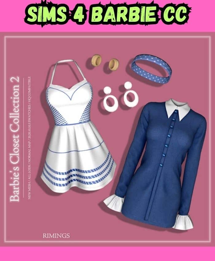 Barbie closet collection blue and white outfits