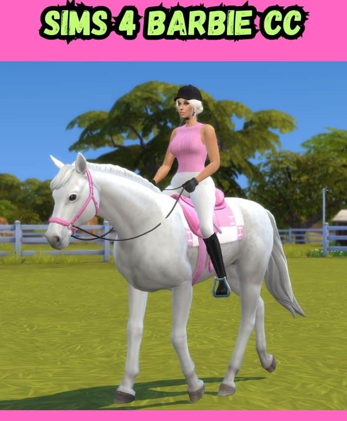 Sims 4 Barbie pink bridle and saddle on white horse