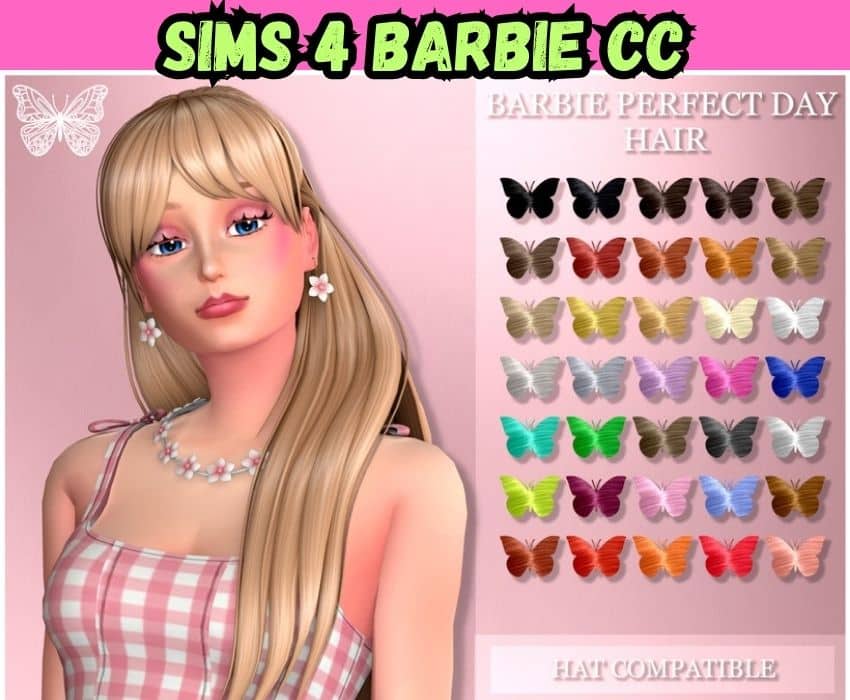 Sims 4 barbie perfect day hair with butterfly clips