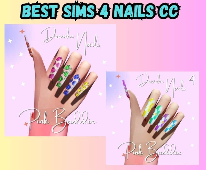 sims 4 smiley face nails and flower nails cc
