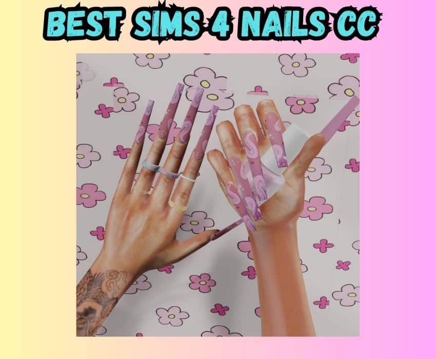 sims 4 pink nails with swirled nail art