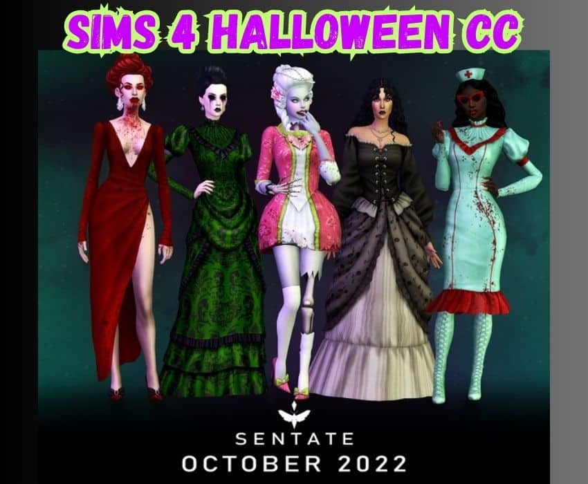 sims 4 halloween costumes: vampire, gothic, zombie, witch, and nurse