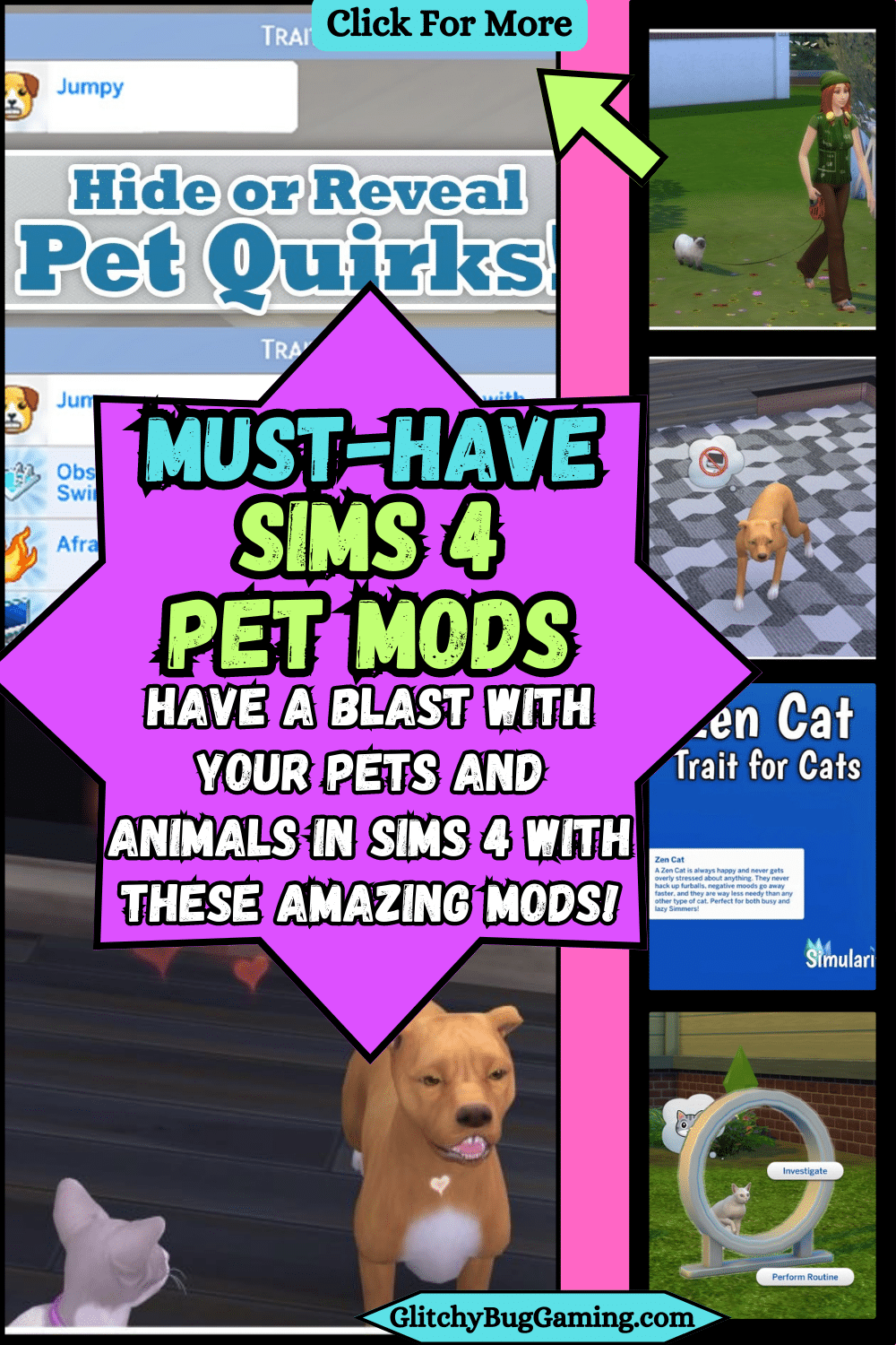 sims 4 pet mods like pet quirks, walk the cat, zen cat trait, and more pet interactions