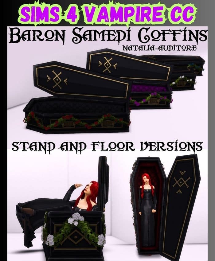 sims 4 vampire coffins  in black and vampire female 