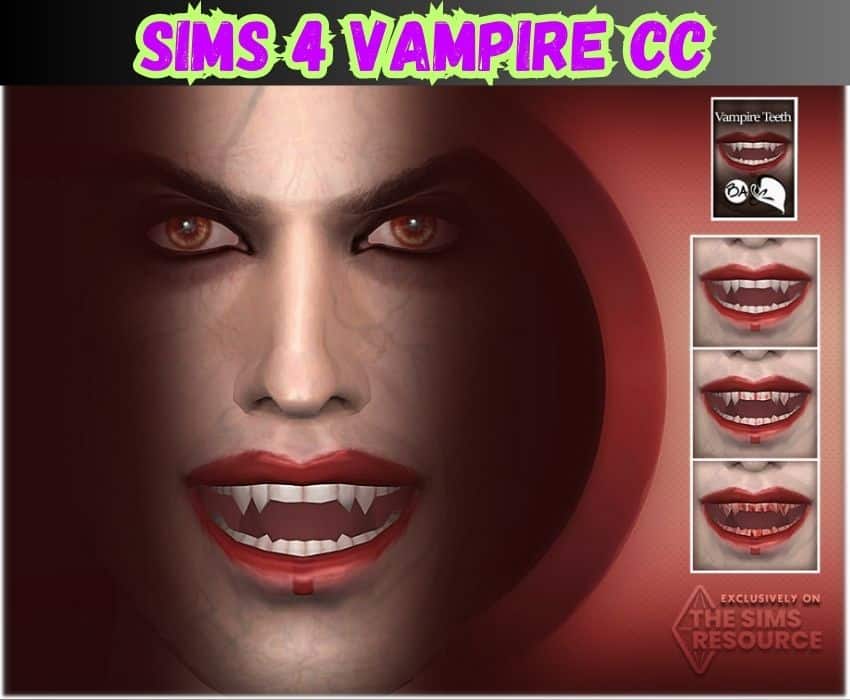 vampire sim with red lips and fangs