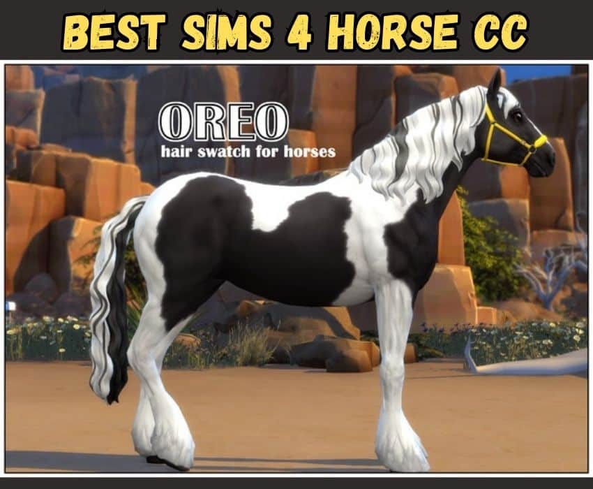 sims 4 horse coat black and white mane, forelocks, and tail 