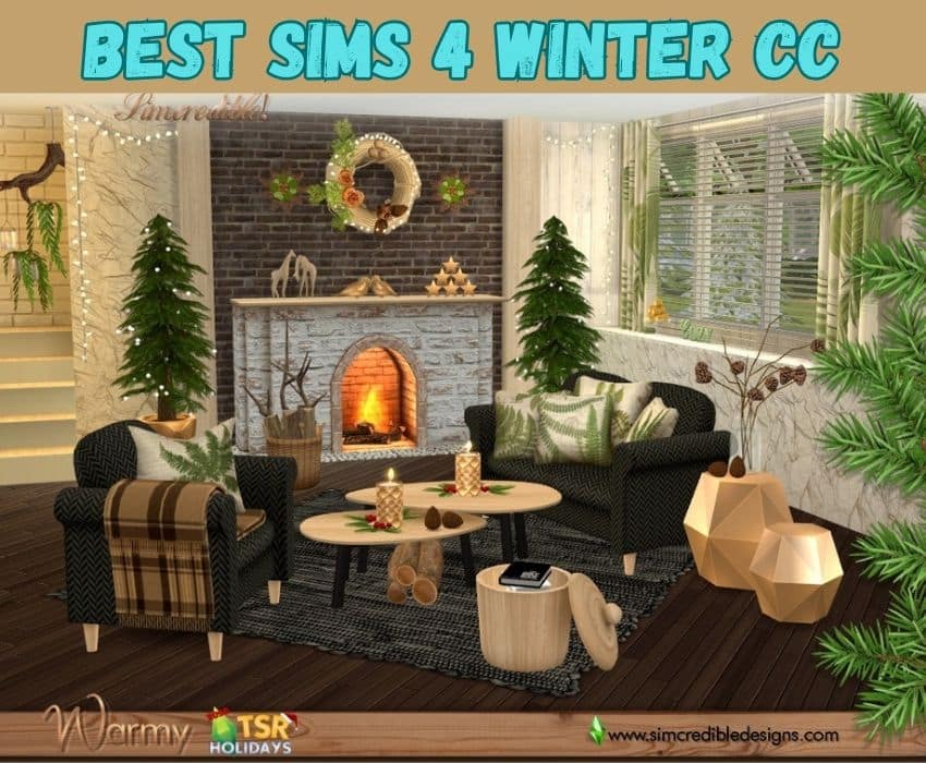 sims 4 winter decor with christmas decorations in sims home
